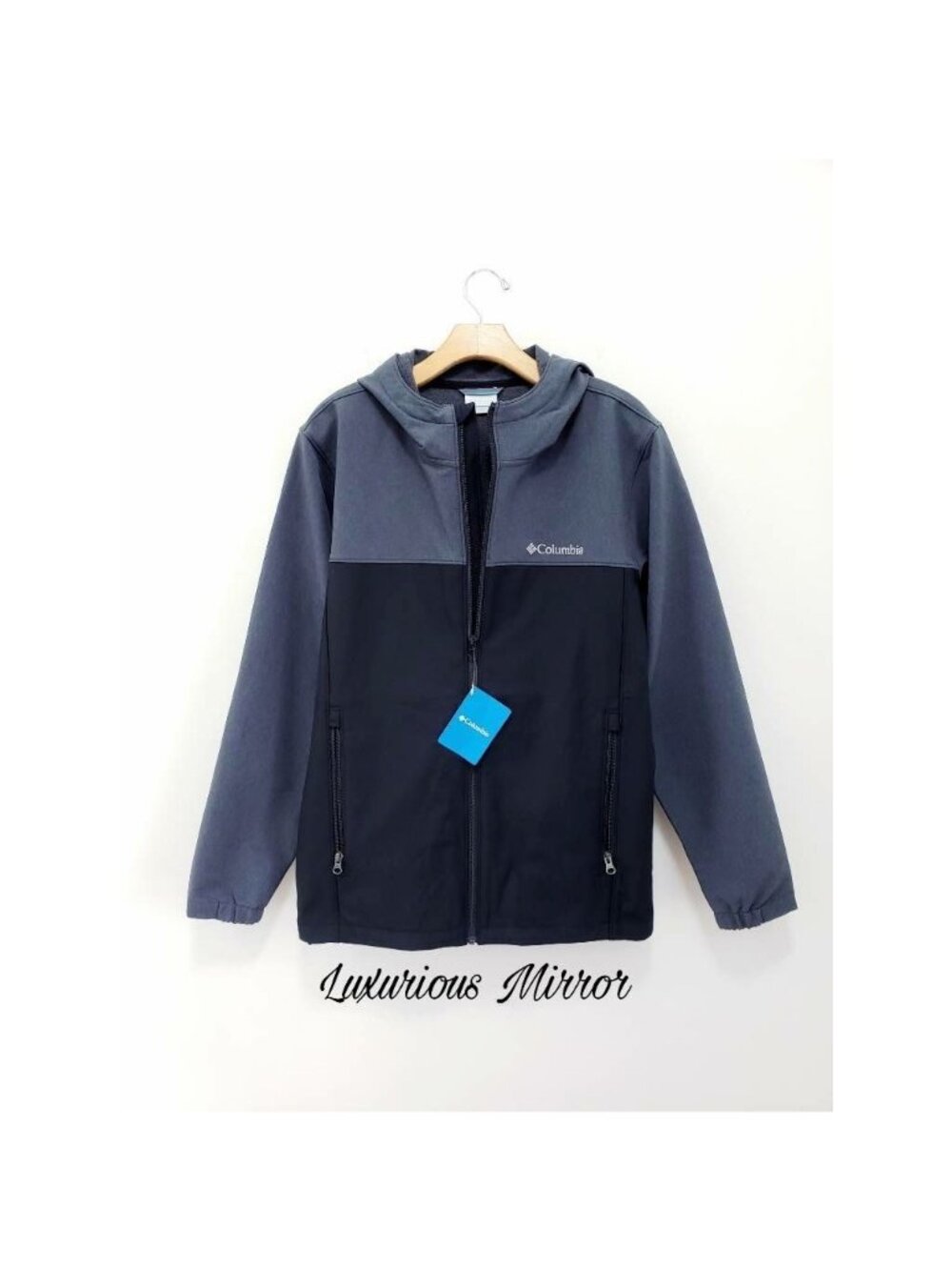 Columbia Softshell Hooded Zip Closure Barr Lake Jacket Black Gray Stretch M New